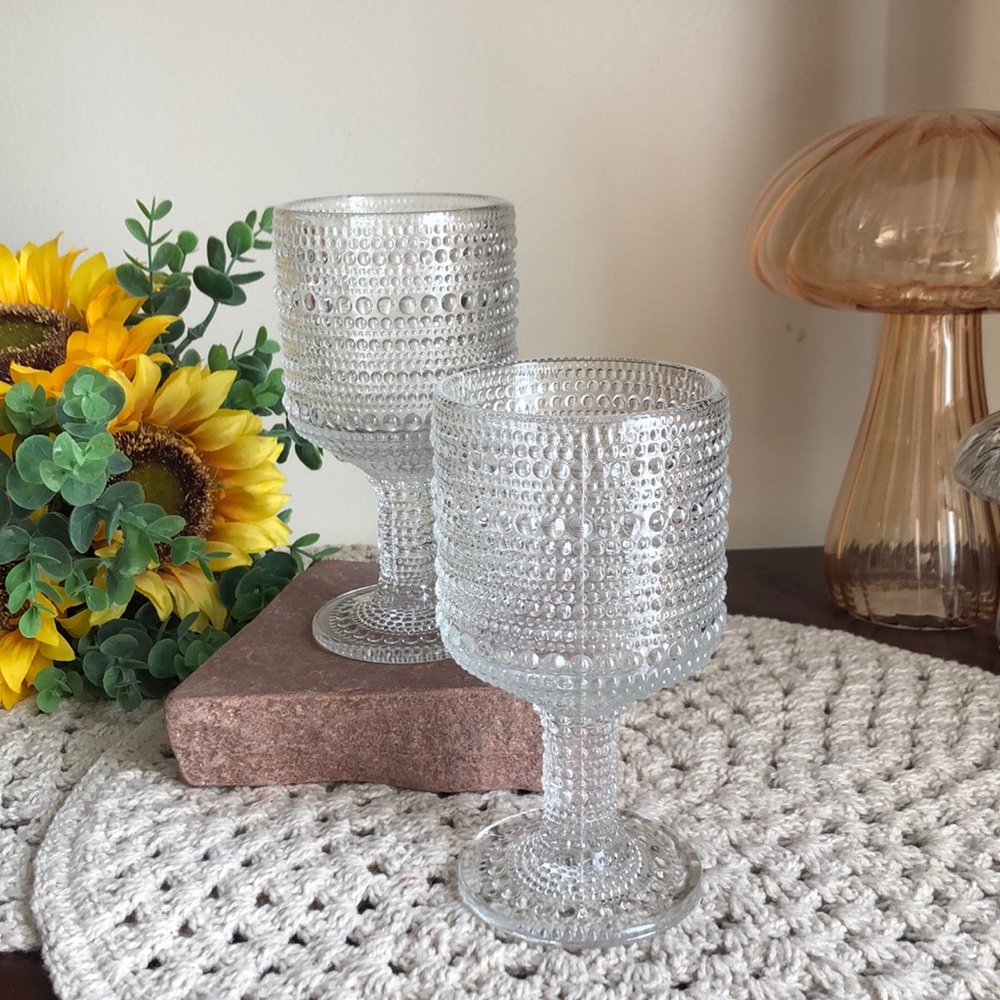 Dotted Wine Water Hobnail Clear Goblet Glasses